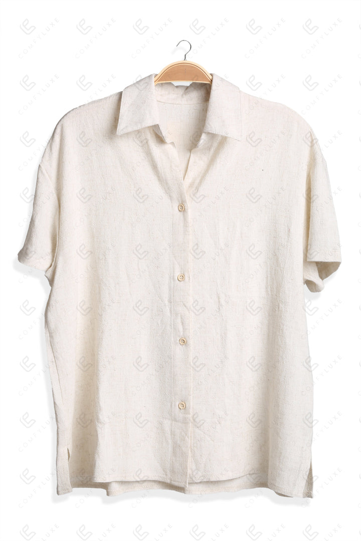 SOLID COLOR &amp; STRIPED PATTERN SHIRT BEIGE APPAREL