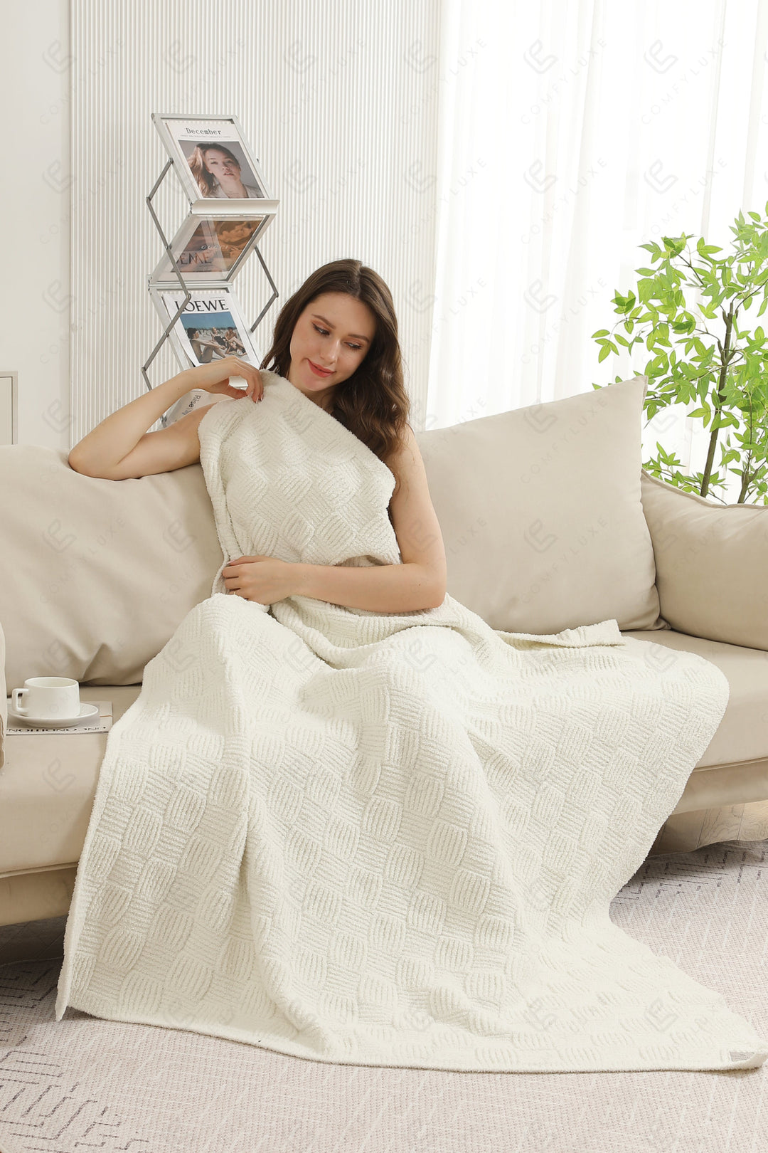 Jcl6018 Ivory Throw Blankets