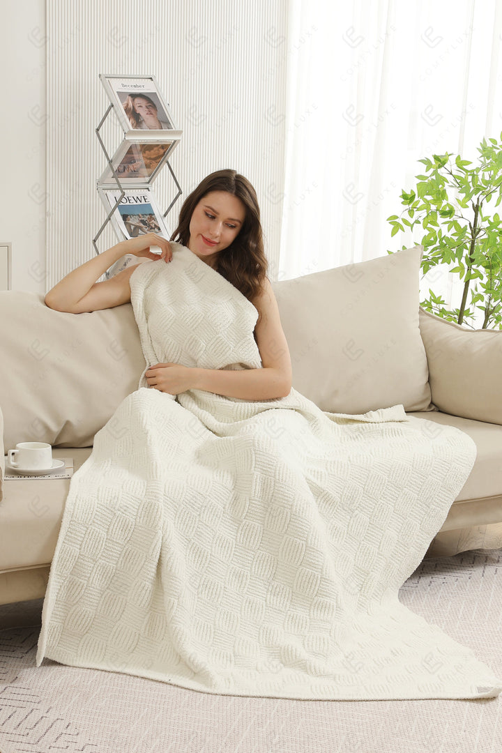 Jcl6018 Ivory Throw Blankets