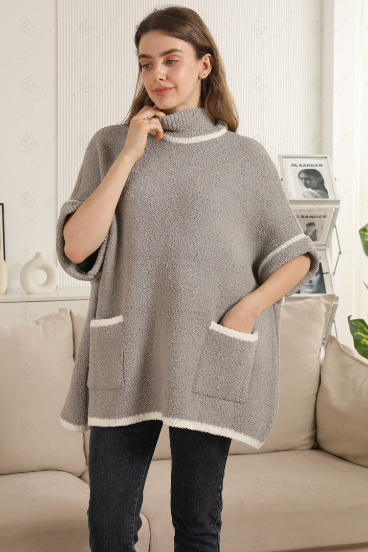 SOLID COLOR W/ COLORED EDGE PATTERN SWEATER APPAREL
