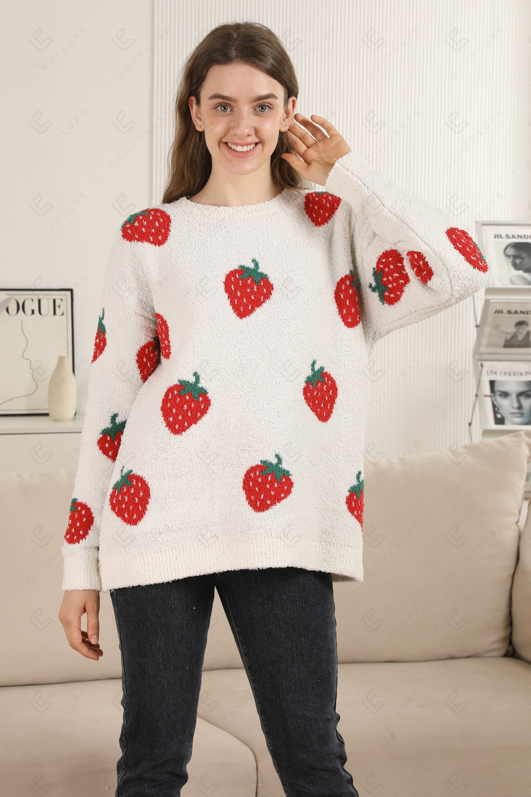 STRAWBERRY PATTERN SWEATER RED APPAREL