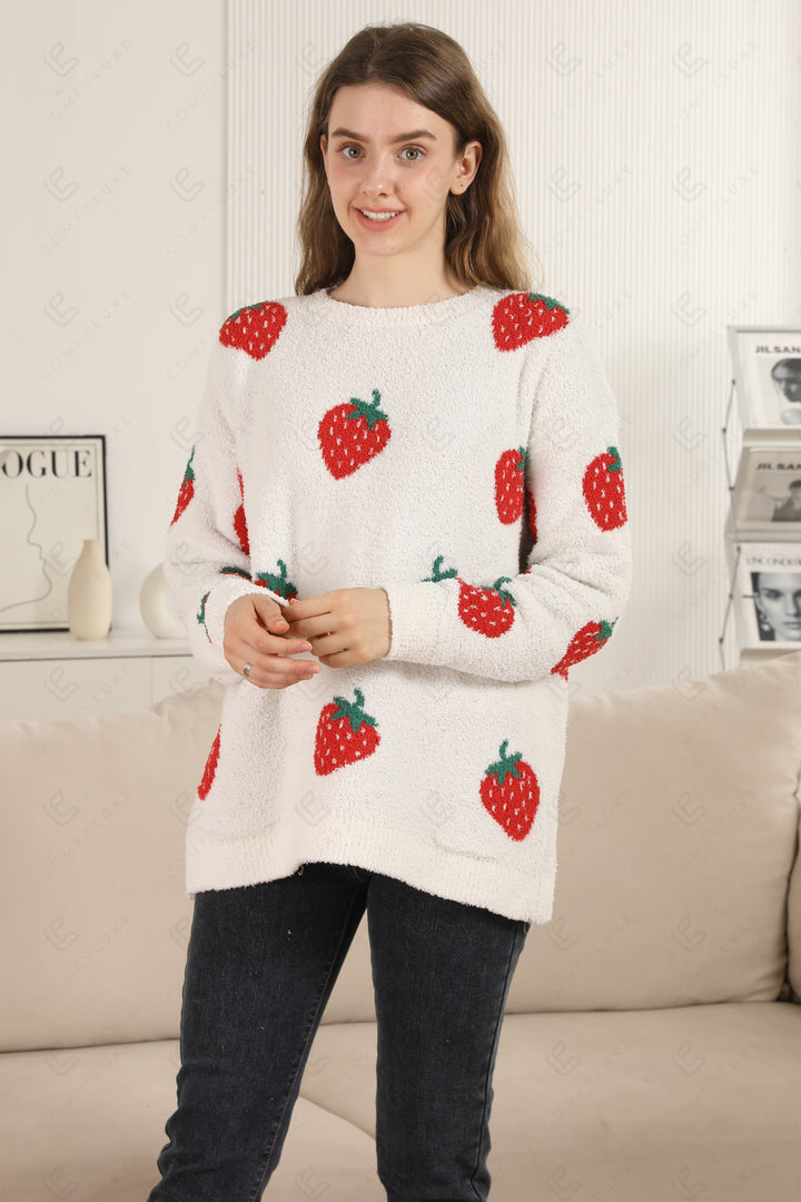 STRAWBERRY PATTERN SWEATER RED APPAREL