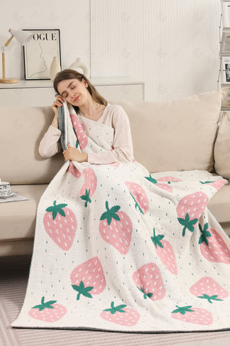 STRAWBERRY PATTERN THROW BLANKET PINK THROW BLANKETS