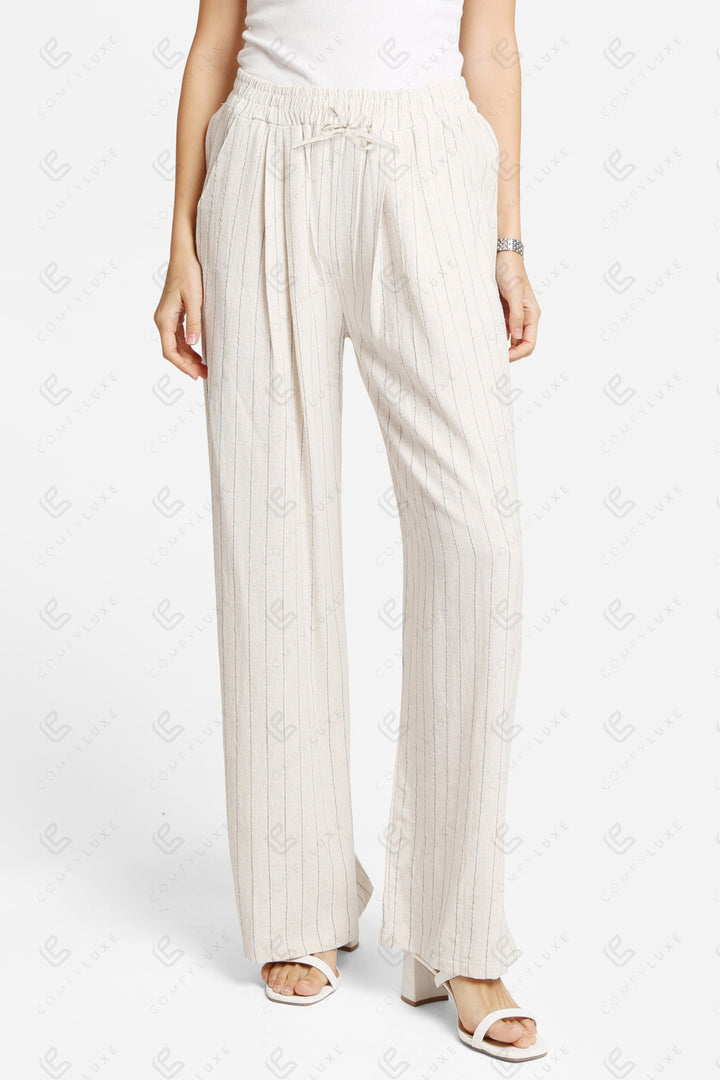 STRIPED PATTERN PANTS BEIGE APPAREL