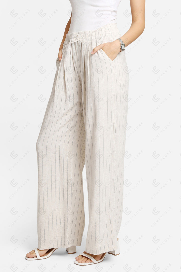 STRIPED PATTERN PANTS BEIGE APPAREL