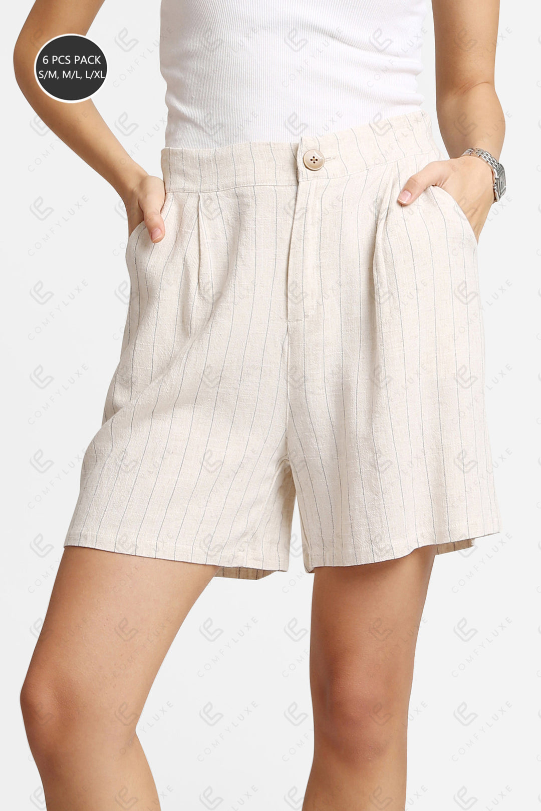 STRIPED PATTERN SHORTS BEIGE APPAREL