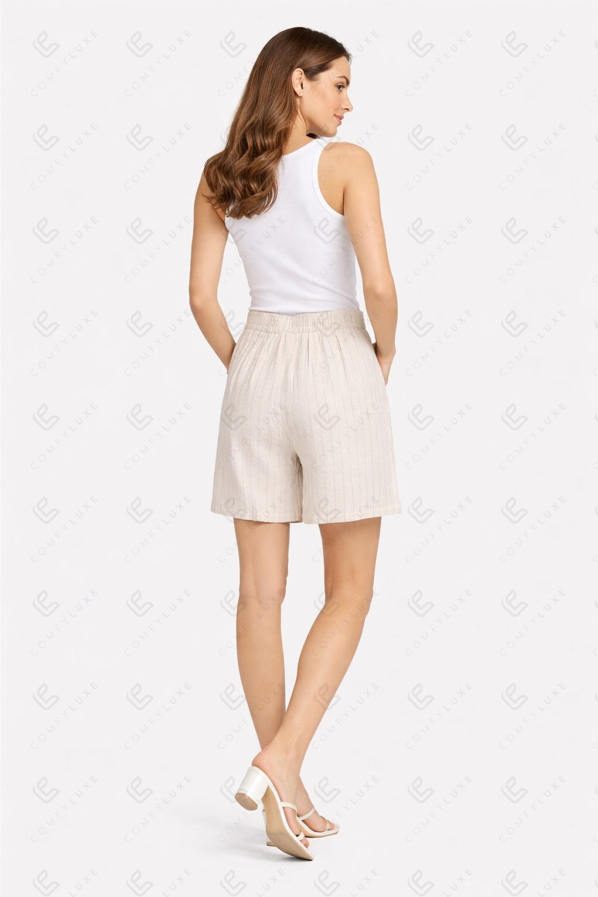STRIPED PATTERN LINEN SHORTS BEIGE APPAREL