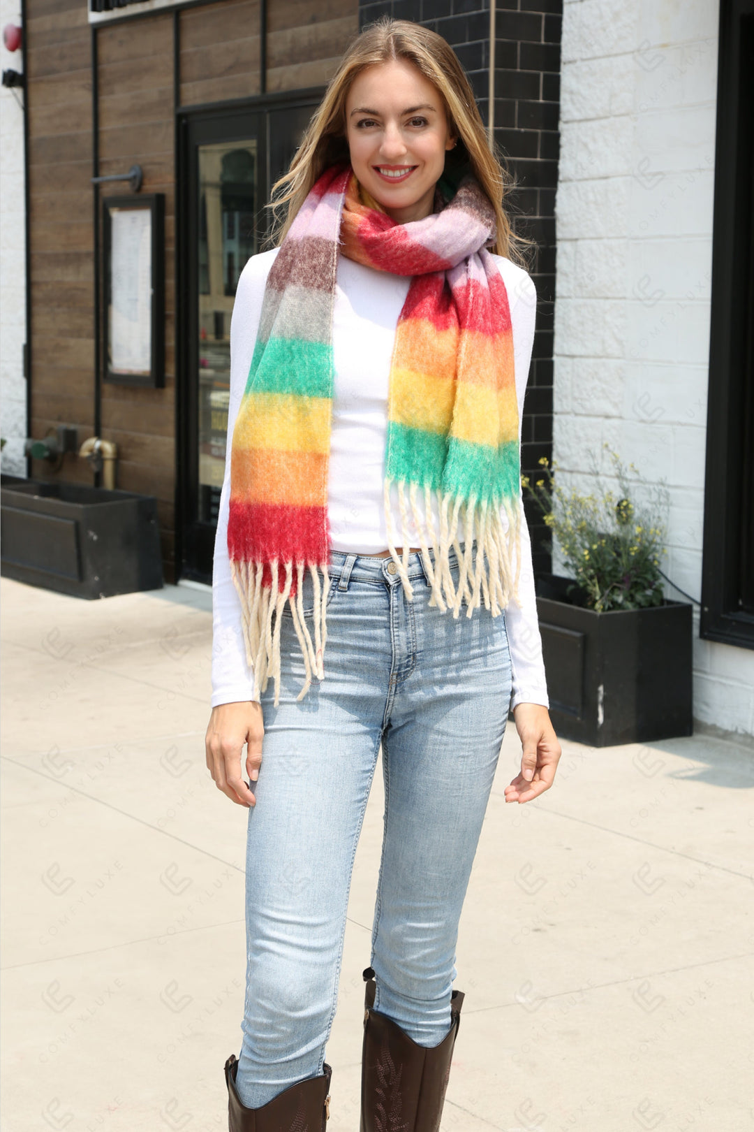 STRIPED PATTERN SCARF BURGUNDY SCARVES