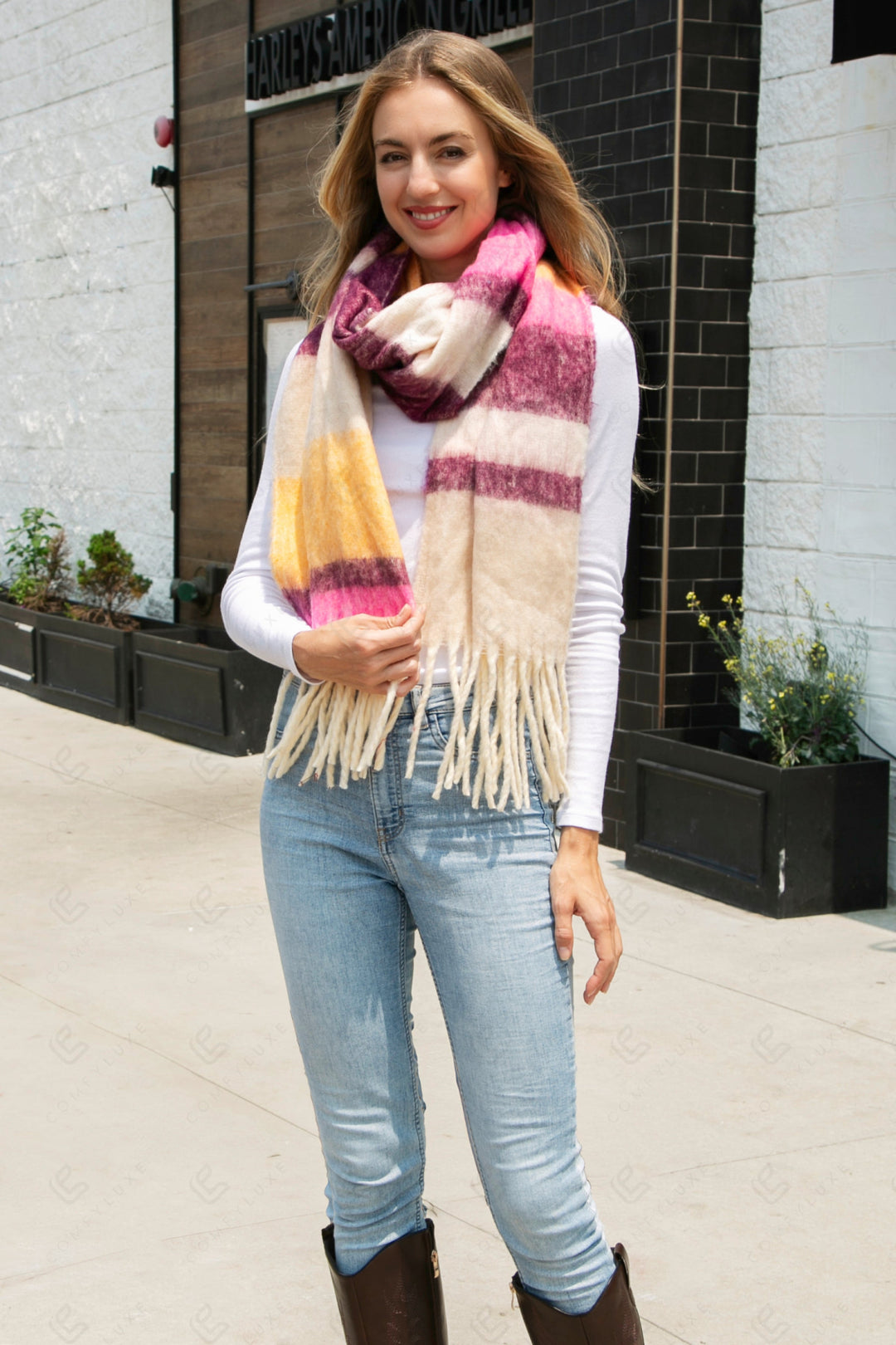 STRIPED PATTERN SCARF FUCHSIA SCARVES