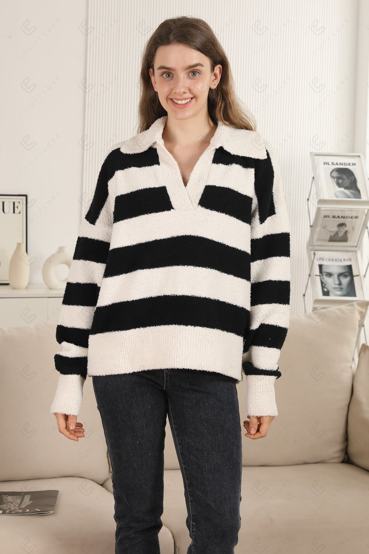 STRIPED PATTERN SWEATER BLACK/WHITE APPAREL