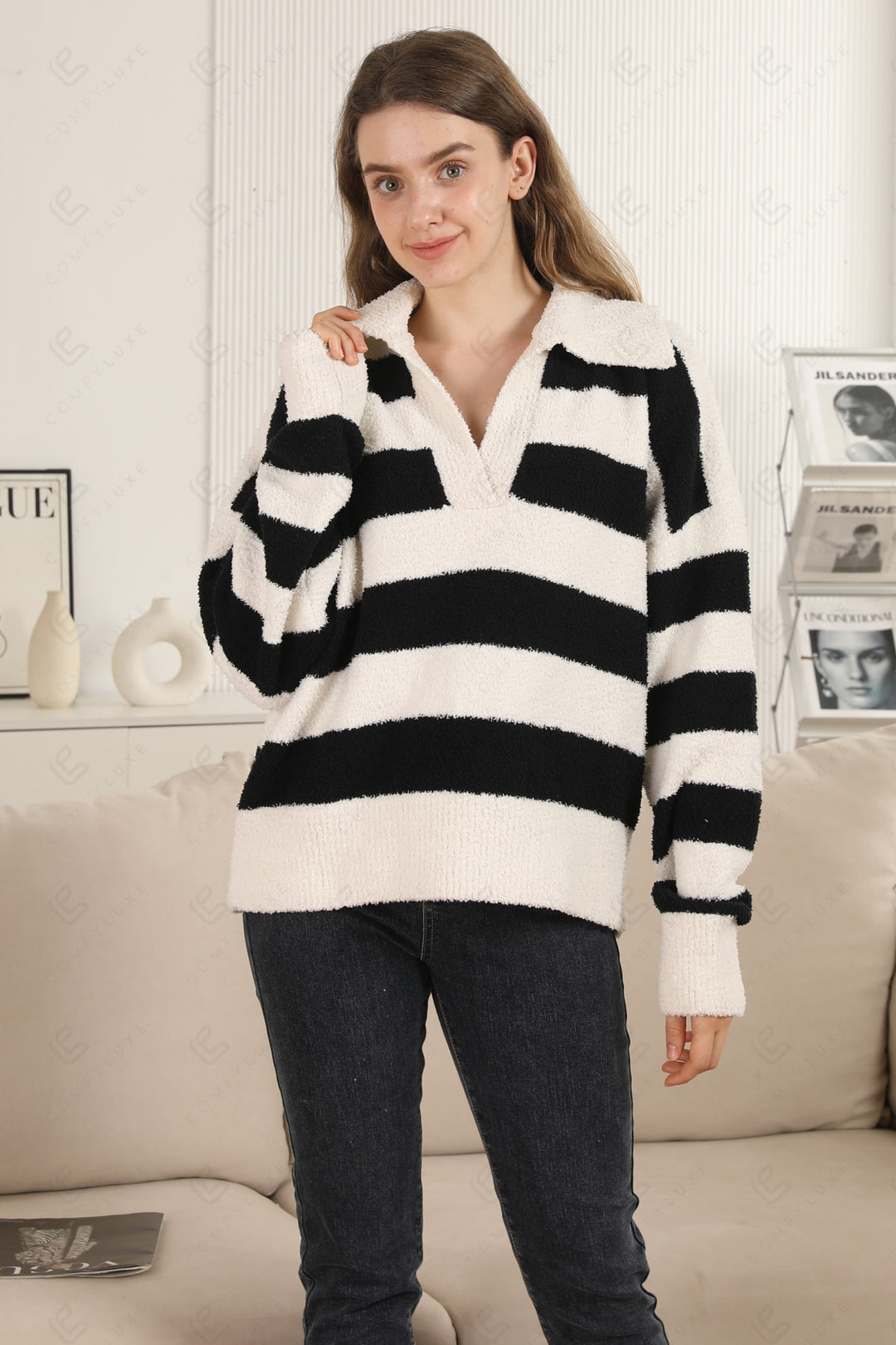 STRIPED PATTERN SWEATER BLACK/WHITE APPAREL