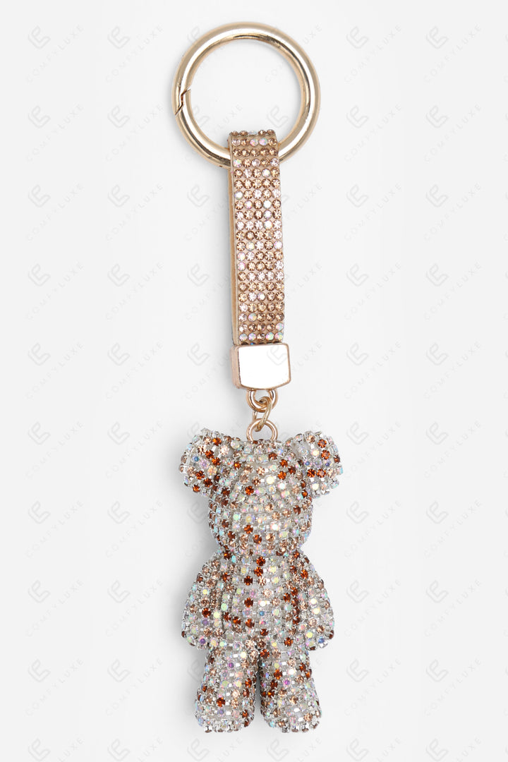 TEDDY BEAR KEYCHAIN/BAG CHARM WHITE/GOLD KEYCHAINS