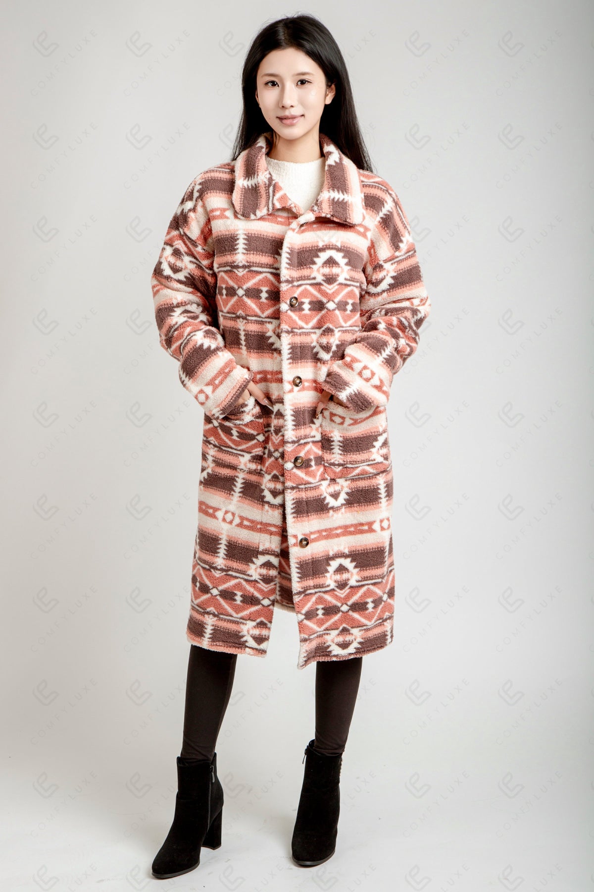 TRIBAL PATTERN COAT PINK APPAREL