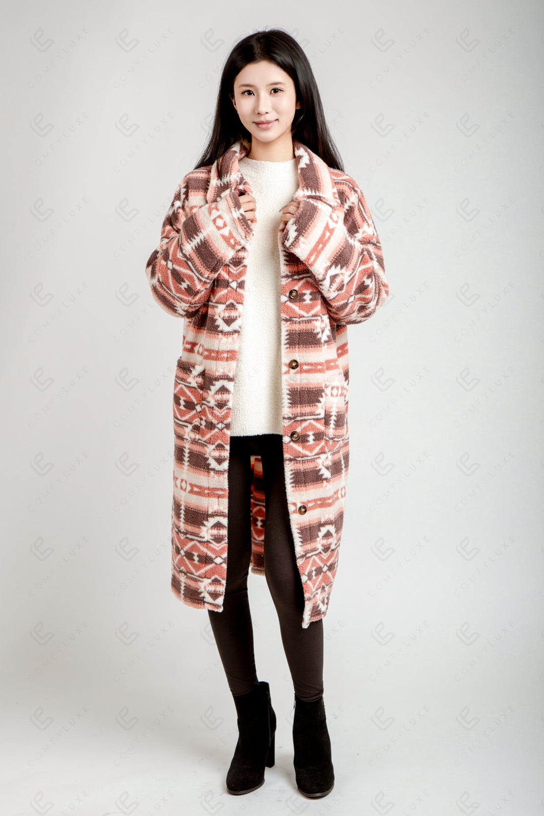 TRIBAL PATTERN COAT PINK APPAREL