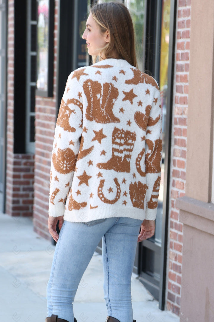 WESTERN PATTERN SWEATER BROWN APPAREL