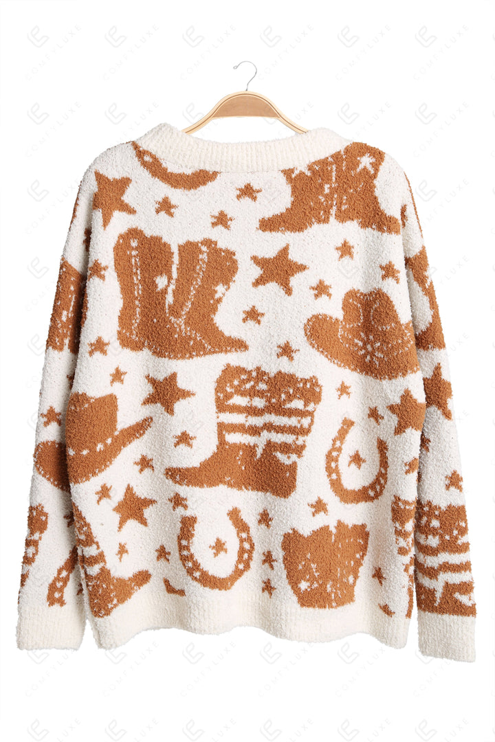 WESTERN PATTERN SWEATER BROWN APPAREL