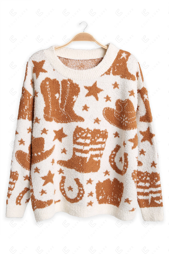 WESTERN PATTERN SWEATER BROWN APPAREL