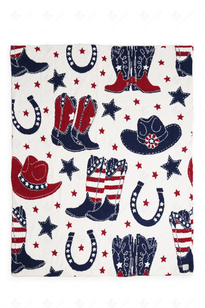 WESTERN PATTERN THROW BLANKET RED/NAVY THROW BLANKETS